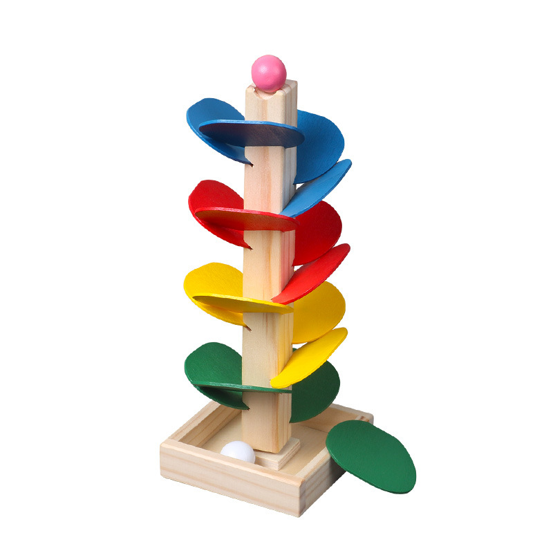 Montessori Baby Wooden Petal Tree Building Blocks Toy Children's Rainbow Ball Ball Run Track Educational Toy for Kids Gi