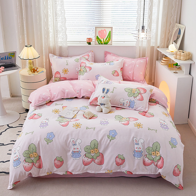 Plant Pattern Cotton Brushed Bedding Set for 2.2m 7 feet Bed Simple Design