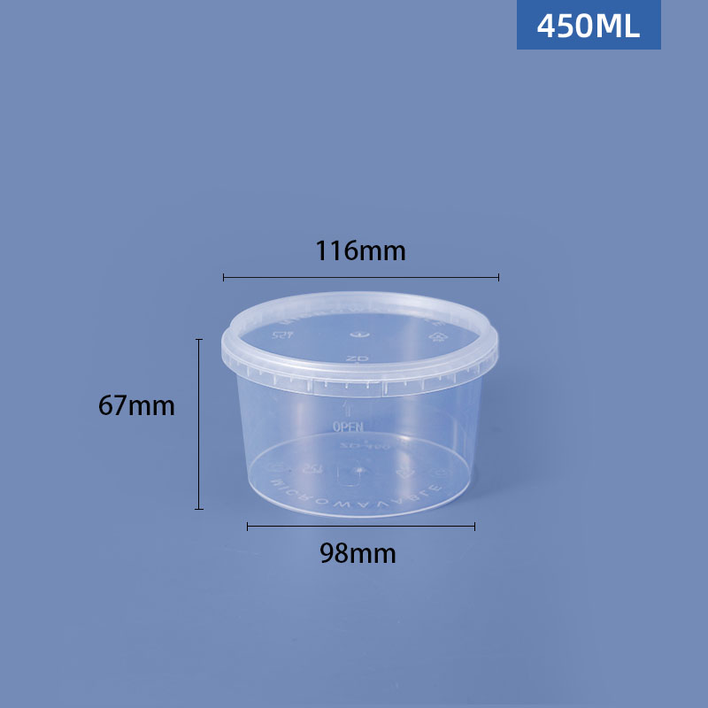 Transparent Round Plastic Food Storage Buckets Capacity 280ml/450ml/650ml Food Grade