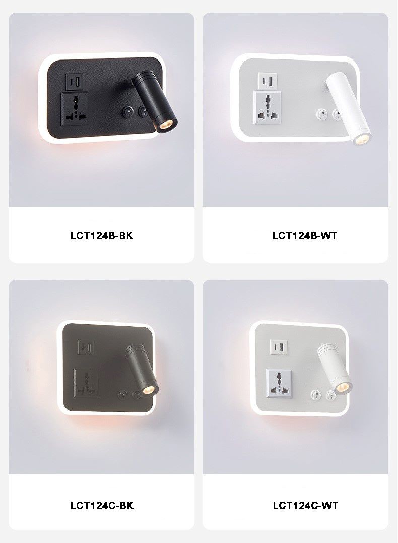 Multifunctional hotel villa apartment reading wall lamp USB Type-C wireless charger socket bedside light bedroom lamp