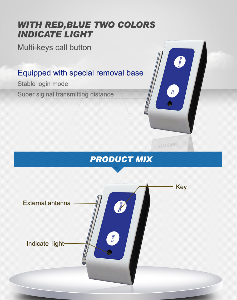Super signal transmitting distance multi-keys call button with two colors indicate light