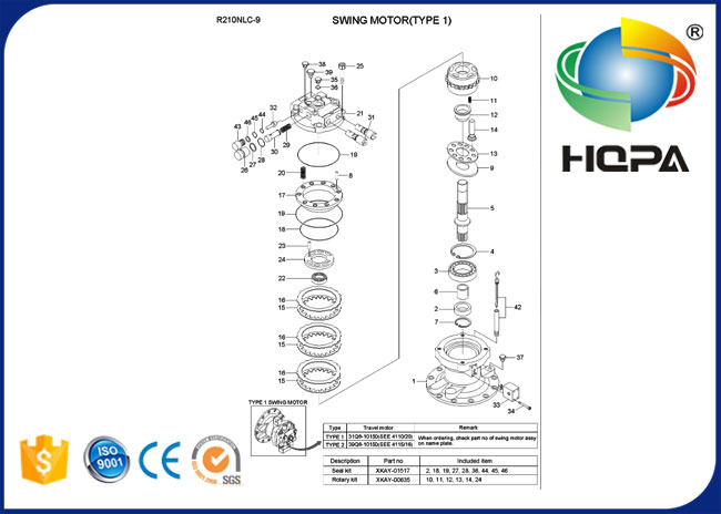 31Q6-10131 31Q610131 Swing Motor Seal Kit for Hyundai R210NLC-9 R220LC-9S R220NLC-9A