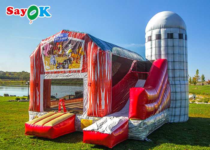Farmyard Toddler Obstacle Inflatable Water Slide With Bounce House Blow Up Barn Playground