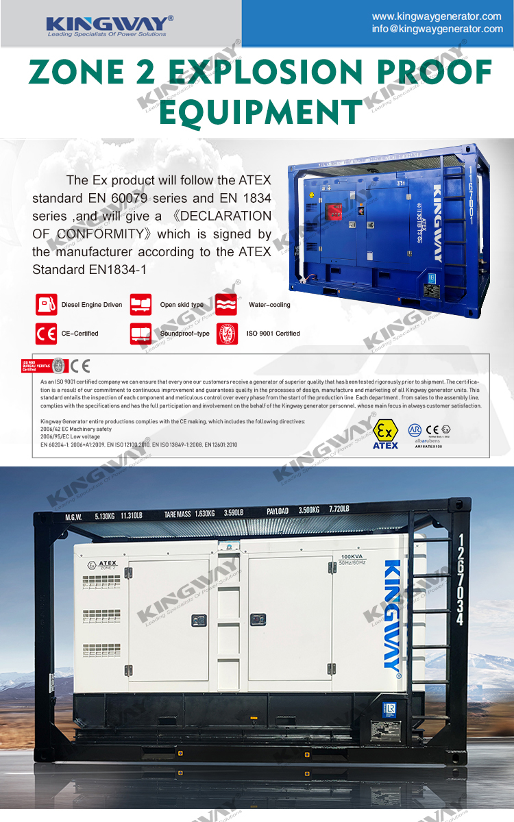 Supply 100kva 80kw 400v 50hz 3 phase 4 wire explosion proof ATEX diesel generator