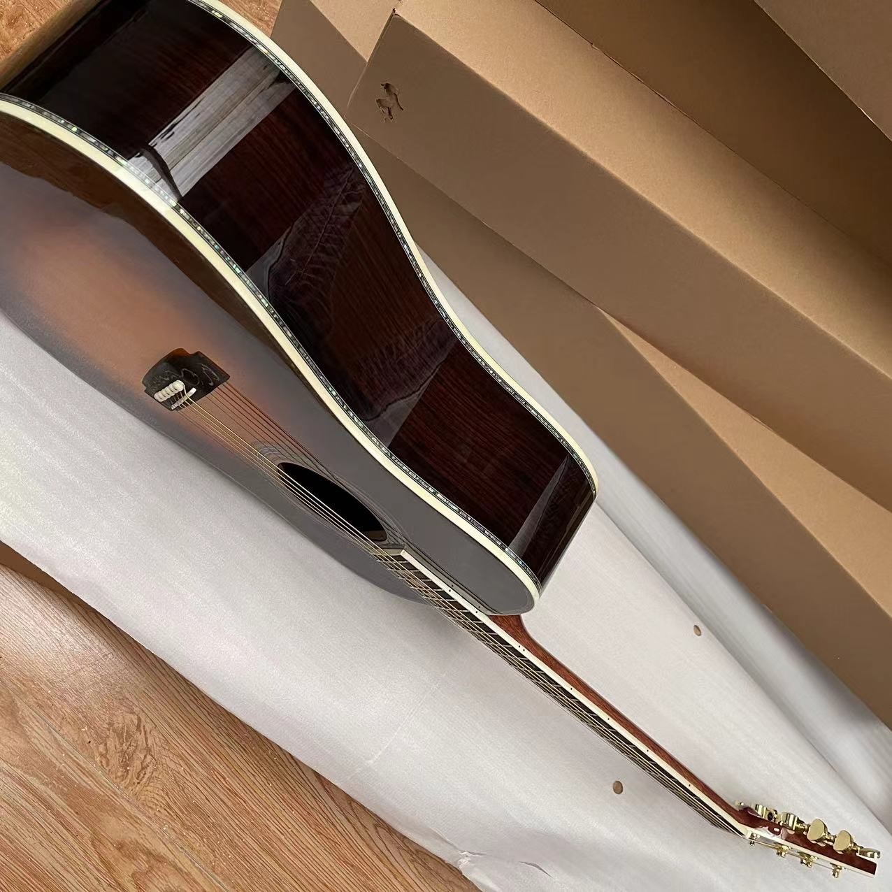 Custom New All Solid Wood Sunburst 41" D Type Acoustic Guitar Abalone Ebony Fingerboard