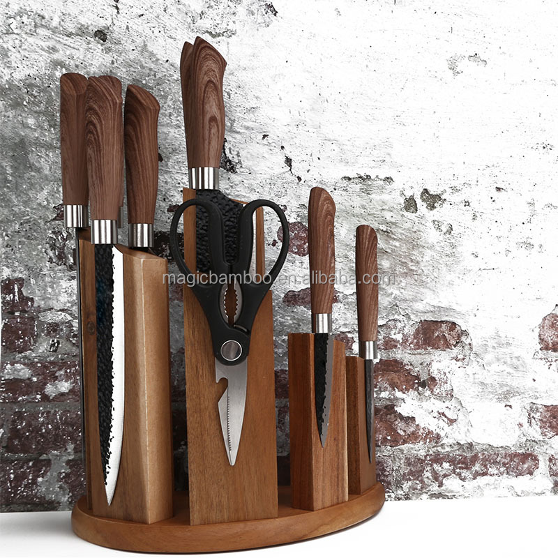 Bamboo Multifunctional Kitchen Shelf Semi Circle Magnetic Knife Block