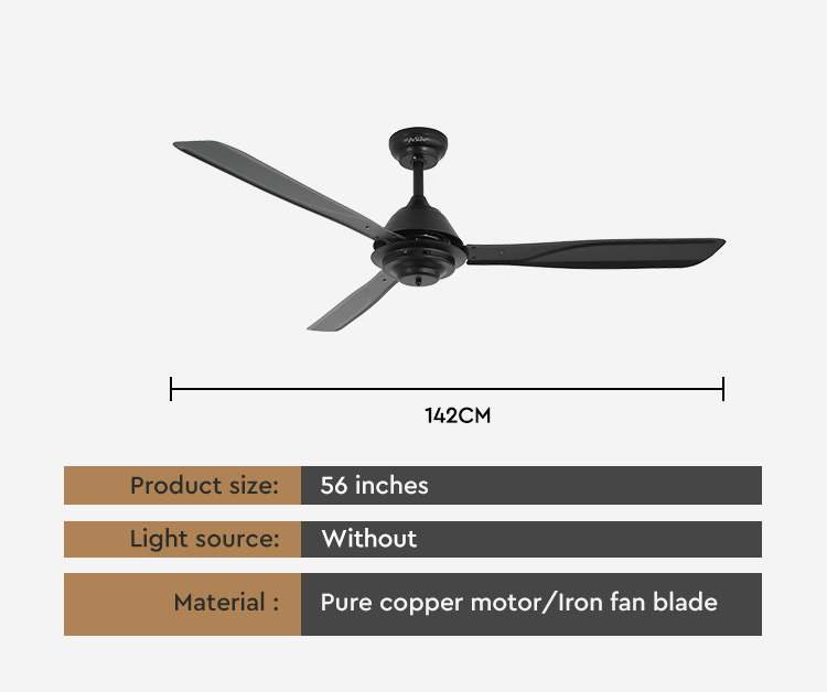 1stshine Ceiling Fan with 5 Speed Remote Control Standard Wind Black Metal Blades