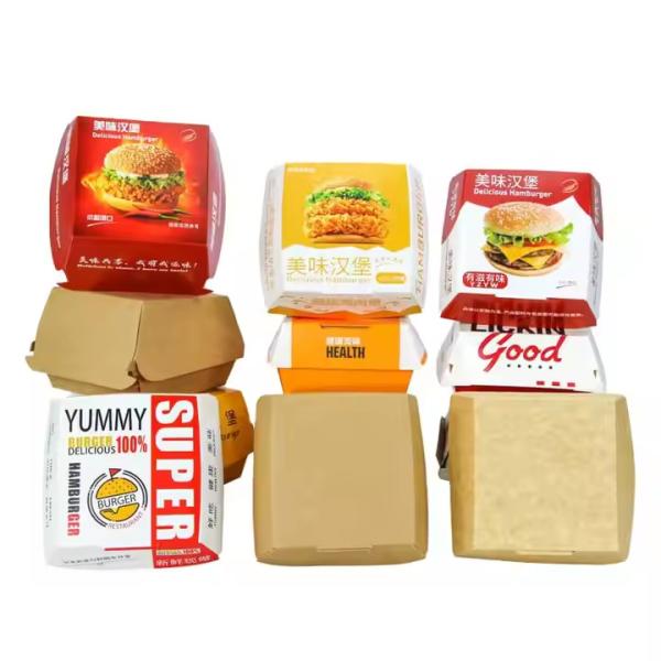 Kraft Paper Custom Fast Food Takeaway Box Accepting Customer's Logo for Burgers