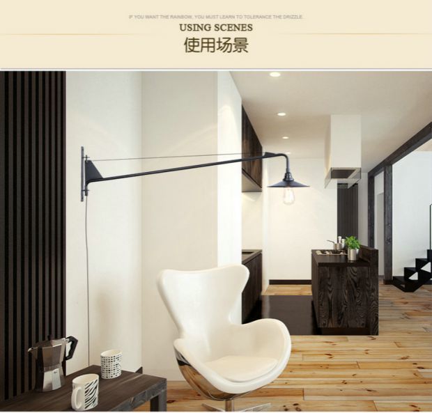 Retro Long swing arm wall lamp for living room Bathroom Vanity Replica Designer black wall lamp(WH-OR-237)