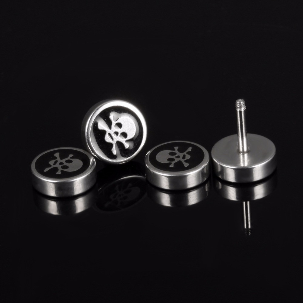 Custom thrilling skull head for man stainless steel stud earring silver earrings