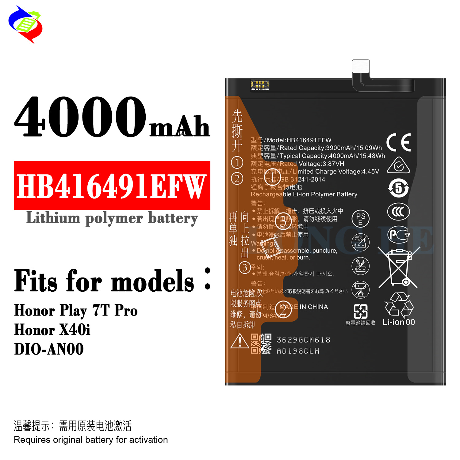 Double IC Protection Battery HB416491EFW for Huawei Honor Play 7T Pro Honor X40i DIO-AN00 Cellphone