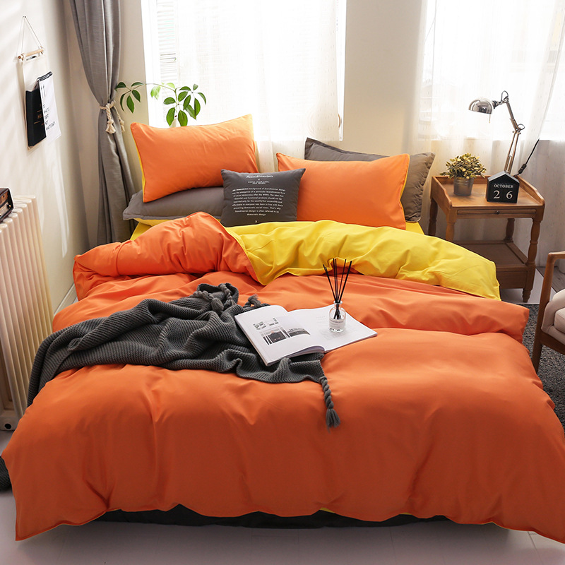 Contrast Color 4 Pcs Microfiber Bedding Set Solid Green Duvet Cover for King Size Bed