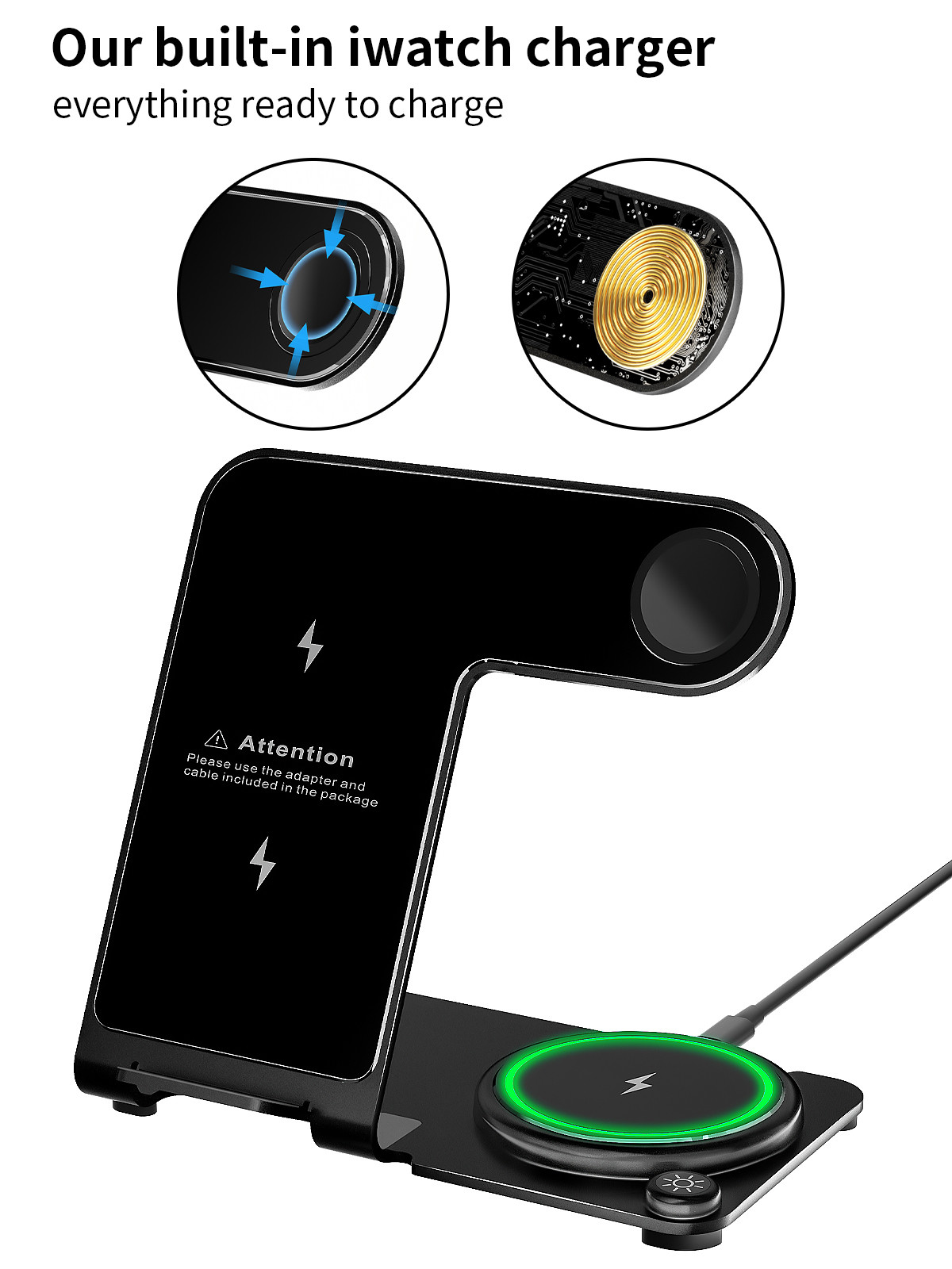 Metal Wireless 3 In 1 Charging Stand PD/QC Stylish High Charging Effeciency