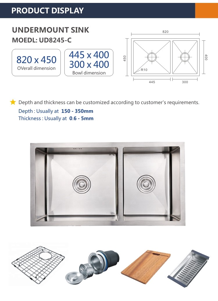 2 Bowl 30 Stainless Steel Undermount Kitchen Sink 16 Gaug Brushed 82x45