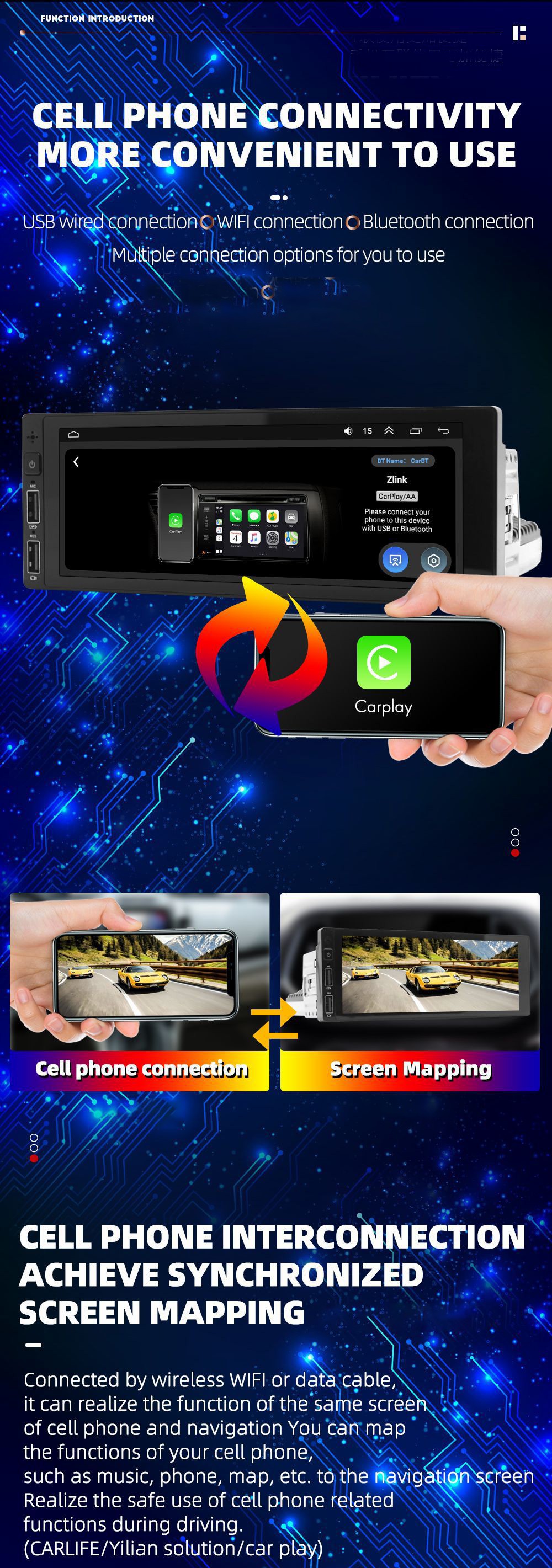Bluetooth Function 1 Din Car Radio Audio Screen with FM Aux Input Receiver and OLED Screen