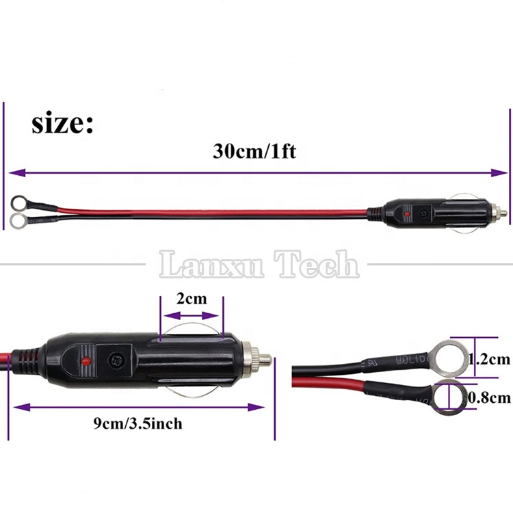 15A High Current DC Power Cigarette Plug to O Round Shape Terminal Cable for Car