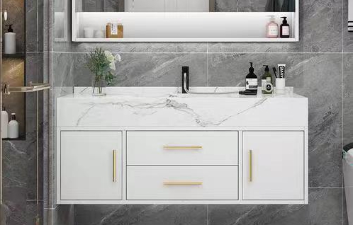 Home Bathroom Vanity Cabinet with Light and Mirror Luxury Wood Evkur Design Lacquer