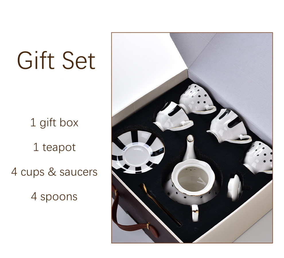 Porcelain Tea Set For Ramadan Gift Sustainable Tea Cup Teapot Saucers And Plates Gold rimmed cups