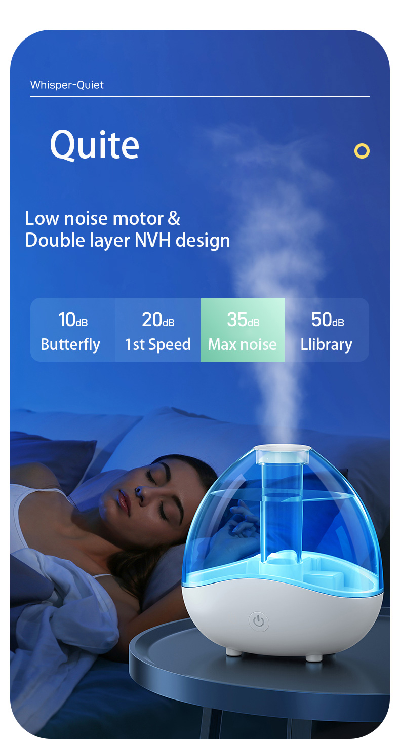 HOMEFISH Ultrasonic Atomization Humidifier 150mL/H-250mL/H Large Mist Output With Night Light