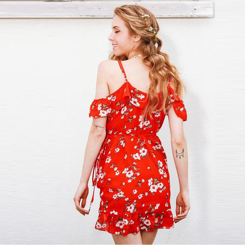 China Clothing Manufacturers Service Womens Slip Custom Red Short Chiffon Flower Dress Mini
