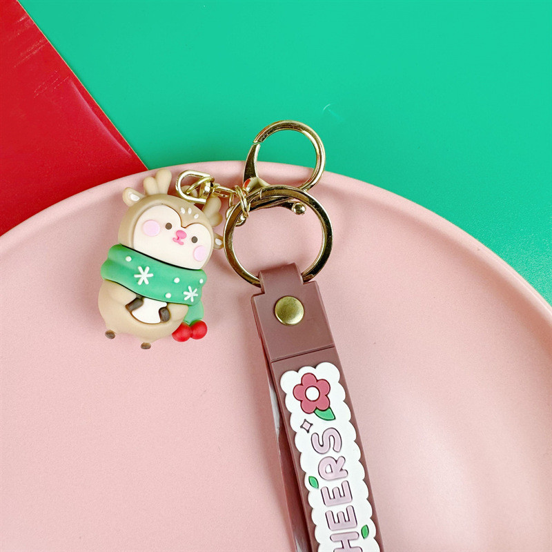 Cute Christmas Silicone Bag Pendant Keychain Soft Kawaii Car Key Chain Charms For Women Men Christmas Birthday Kid Gifts
