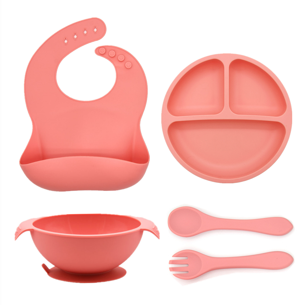 5 Pcs Non Slip Baby Feeding Silicone Set Waterproof BPA Free For Children