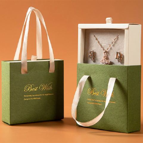 Customized Logo Recycled Luxury Jewelry Gift Drawer Packaging Paper Bag with Handle