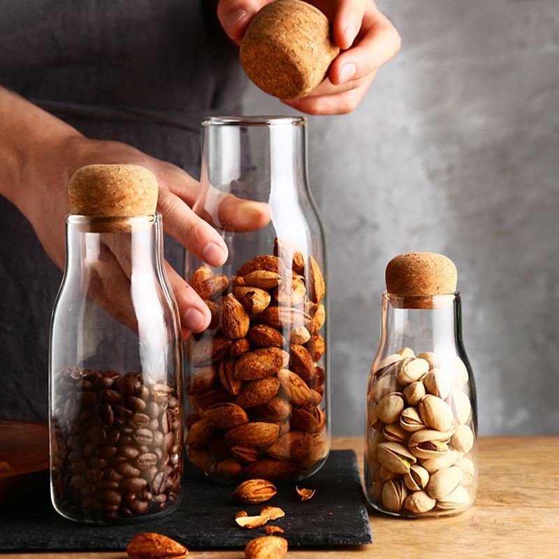 Cork Closure Borosilicate Glass Food Storage Jars