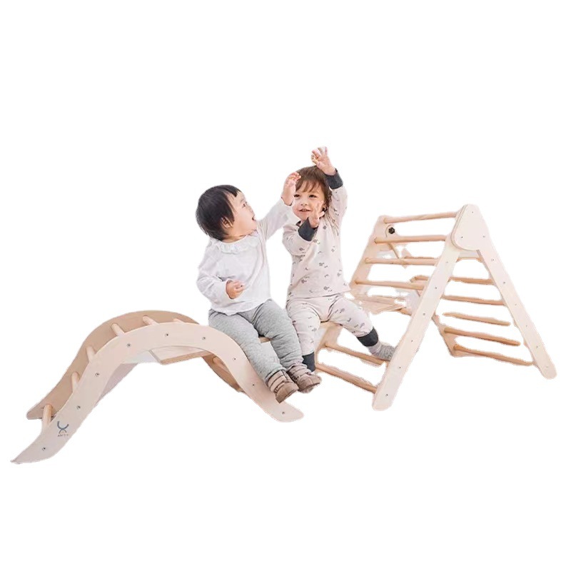 Baby climbing Gym toy set Montessori Furniture Set Small Size Natural wood color