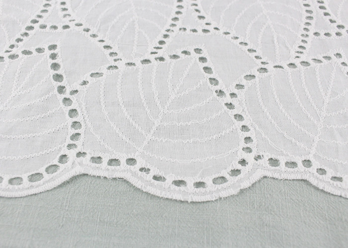 Off White Eyelet Cotton Lace Fabric Leaf Embroidery Patterns For Dresses Blouses