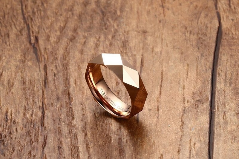 Men's 6mm High Polished Finish Gold Silver Rose Gold Diamond Cut Faceted Tungsten Carbide Ring Wedding Promise Ring