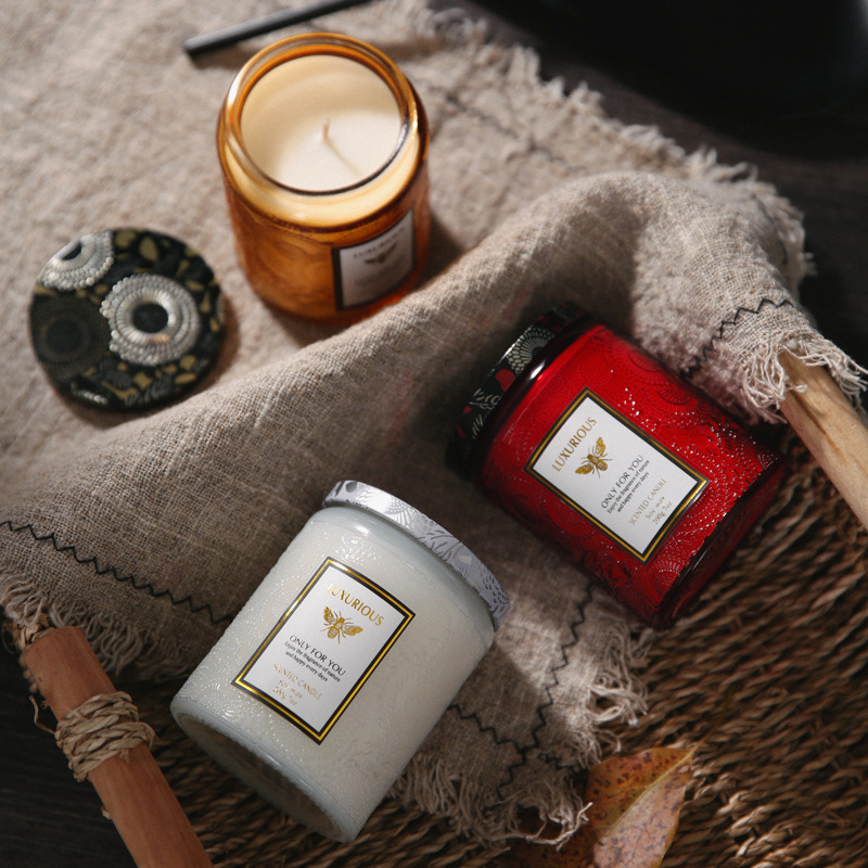 Tapered Vegan Soy Candles Scented 20cm Height In Amber Glass Jar