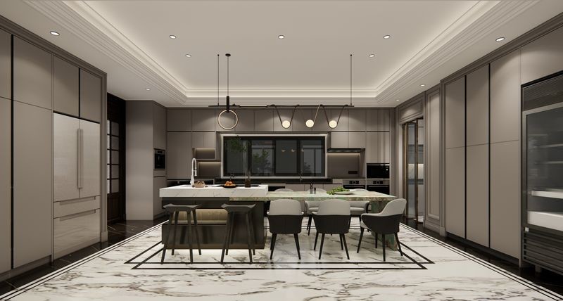 Fadior U-Shaped Luxury Stainless Steel Kitchen With Striking Island