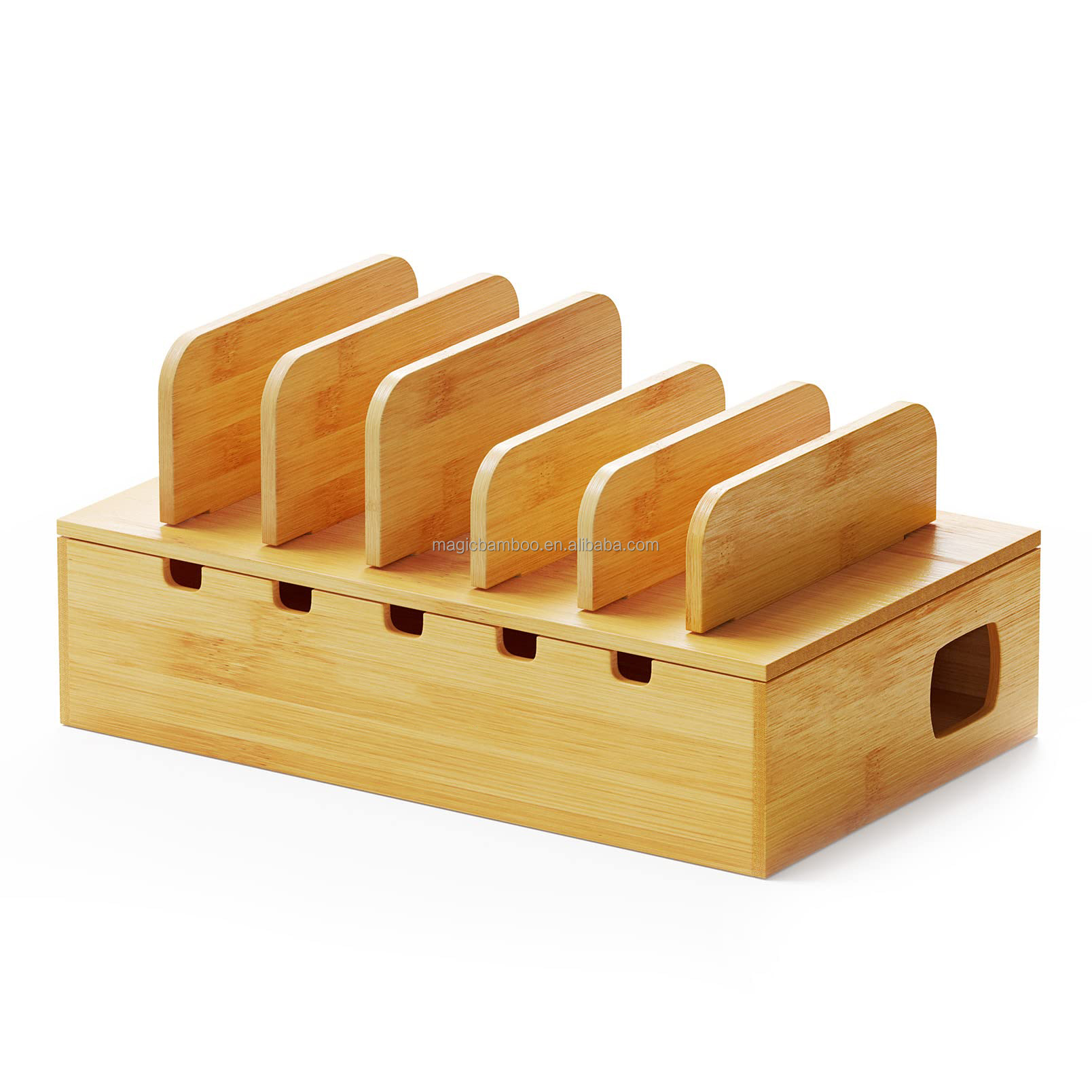 Highly Customized Bamboo Charging Station for Multiple Devices Device Cable Organizer