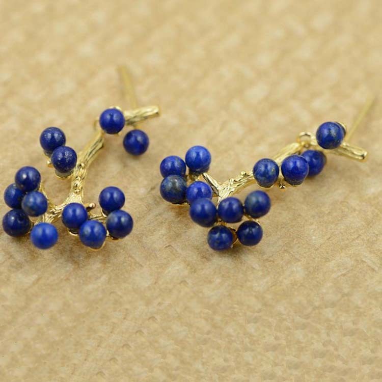 18K Gold Plated Sterling Silver Design Hawthorn Lapis Lazuli Drop Earrings (TRS30600)