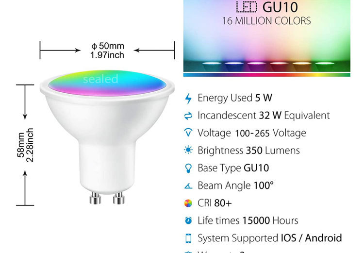 2700K-6500K GU10 Smart Bulb 450lm Smart Led Spotlight 5W For Bedroom