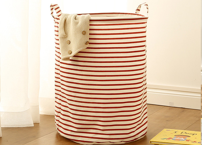 Laundry basket storage bag large box customizable colors stripe Green blue Cotton Linen