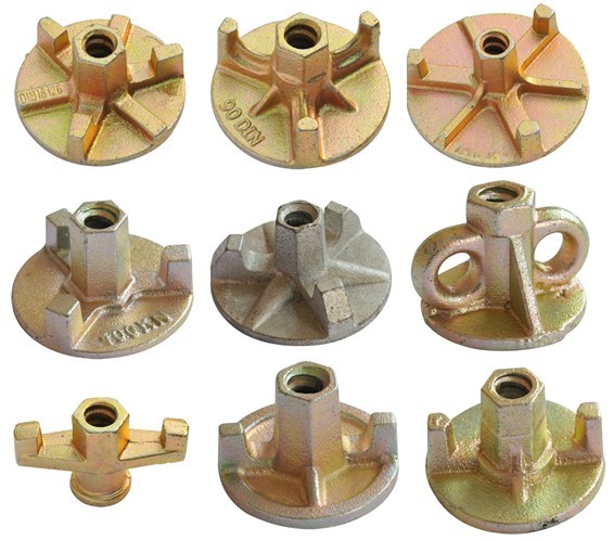 Cast wing nut with screws for concrete wall shuttering system