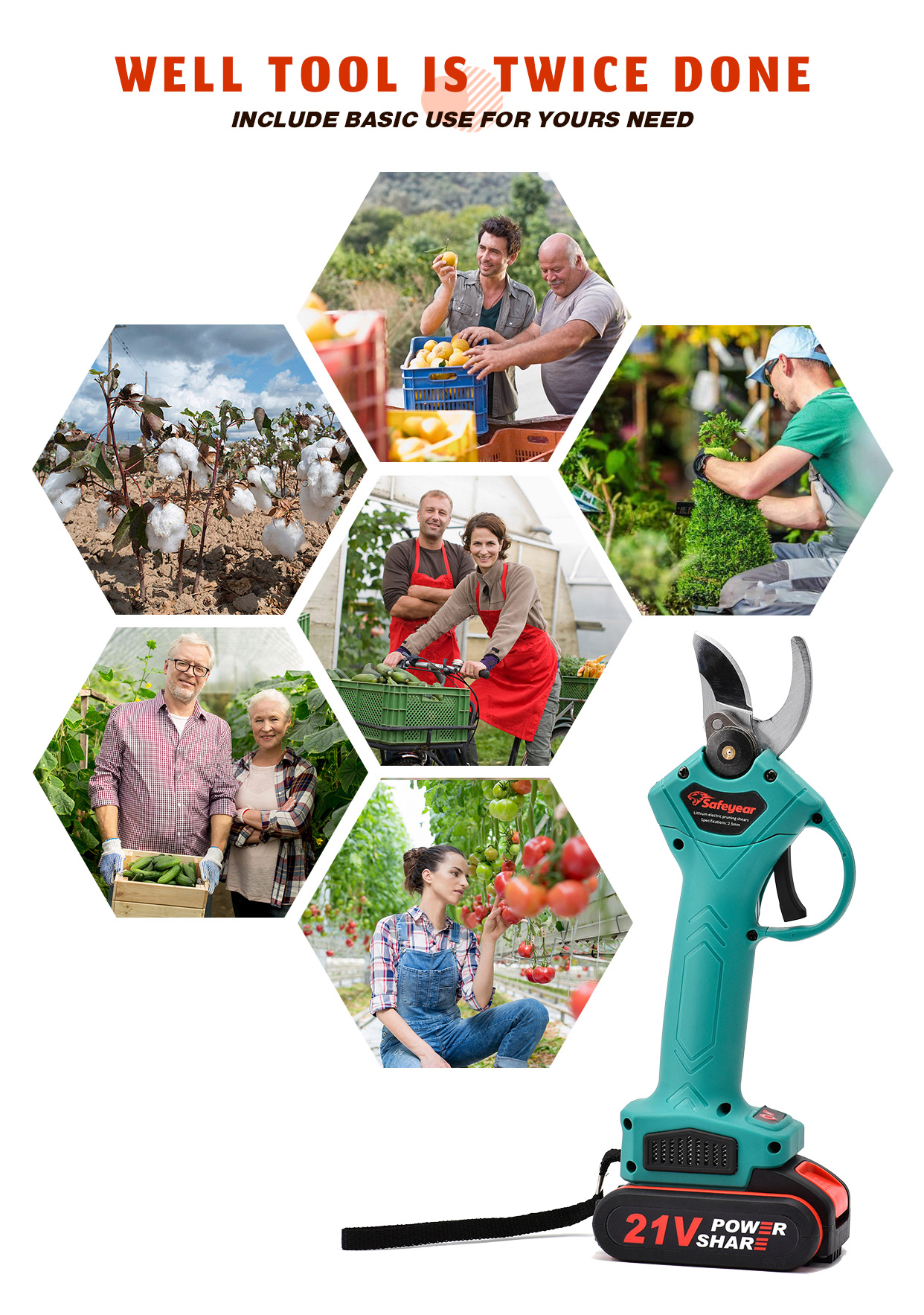 35mm Professional 21v Cordless Electric Pruning Shears With 2 Pack Rechargeable Battery Powered