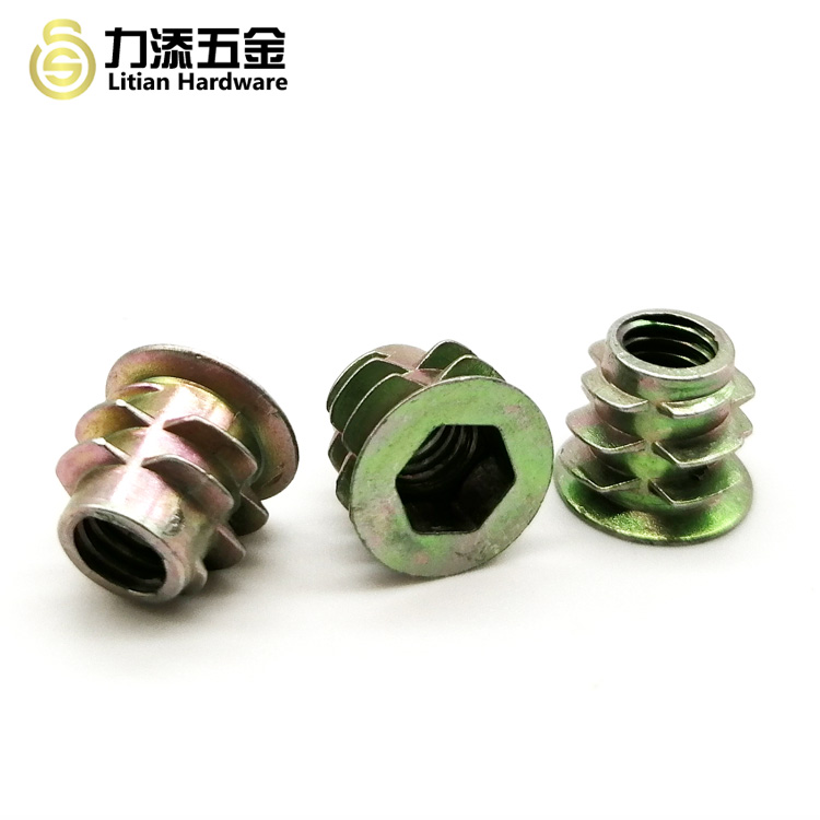D E B Wood Insert Lock Nut , M4 M6 M8 M10 Hex Drive Threaded Inserts For Wood
