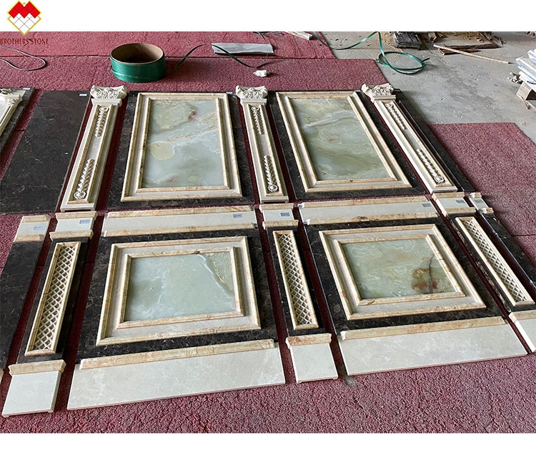Big Slab Emperador Marble Wall Panel Design Carved Column for Cream Beige Marble Slab