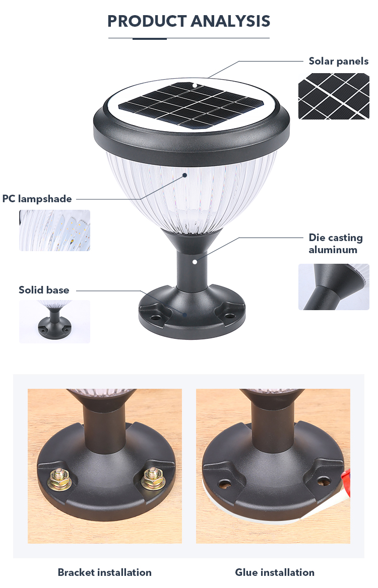 Weatherproof IP65 Solar Gate Post Lights 2W With Aluminum Lamp Body