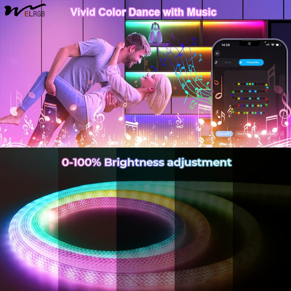 9.8ft Neon Light with USB RGB Smart IC IP65 Waterproof 50LED/M App Controllable