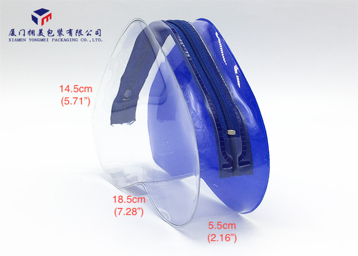 Heart Shape Soft PVC Bags 14.5cm Height Backside Opaque Embossed Blue PVC