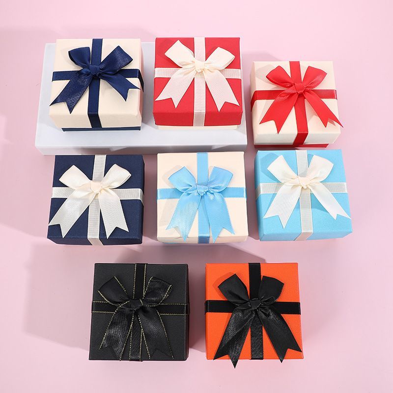 Custom Logo Printed Wedding Ring Romantic Bow Tie Lid and Base Cardboard Paper Packaging Jewelry Gift Box for Earrings Necklace Rings Bracelet