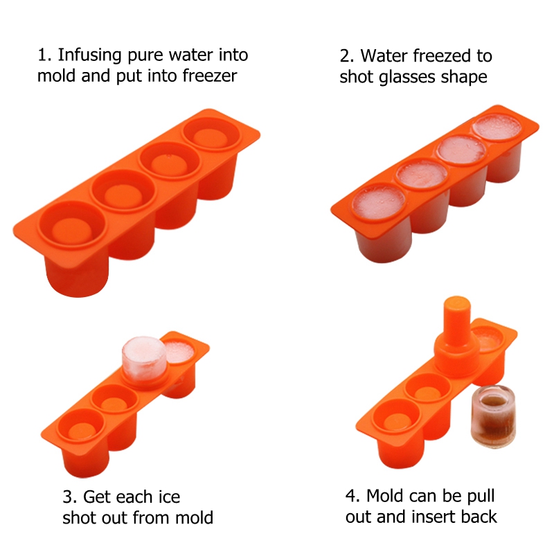 Soft High Quality 4 Cavity Round Silicone Ice Cup Mold Ice Shot Glass Maker FDA