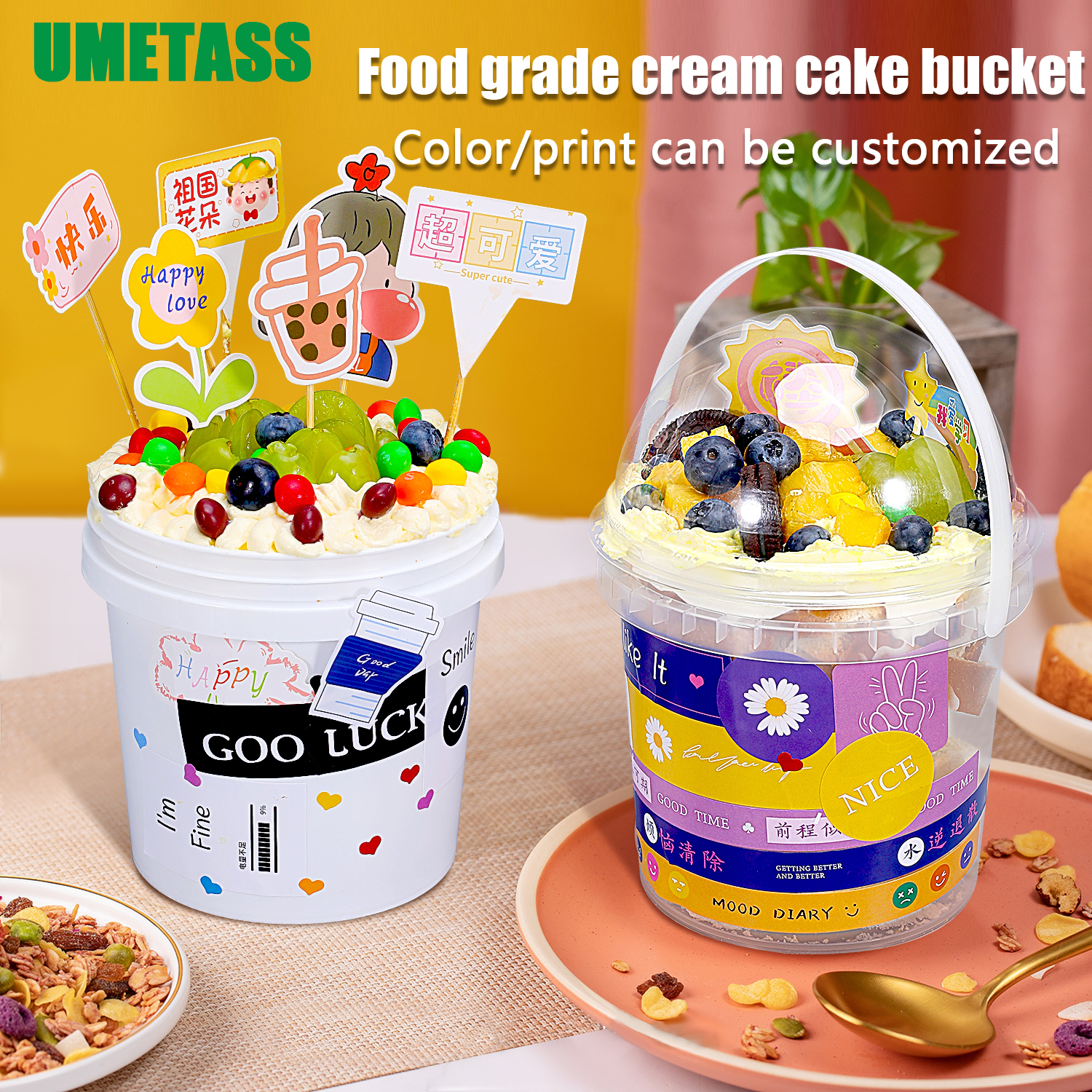 Plastic Bucket 1L 2L Round Clear Container for Cream Tea Seal Package Supplied Sample