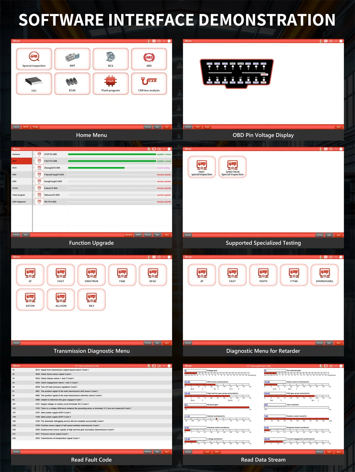 Xtruck FAST SINOTRUCK Voith Faw Trailer truck diagnostic Chassis Inspection tool ZF gearbox transmission Testman +CF53
