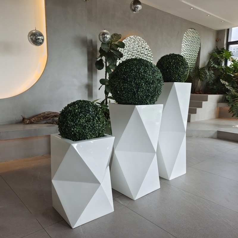 Tall Rectangular Large Resin Fiberglass Flower Pots For Shopping Mall