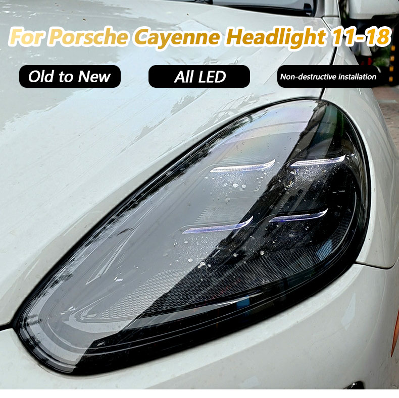 Upgrade To 2024 Blackened LED Headlights For 2011-2018 Porsche Cayenne 958.1 And 958.2